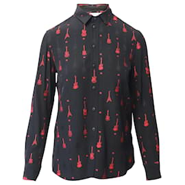 Saint Laurent-Chemisier Brodé Guitare Saint Laurent en Viscose Noire-Noir