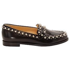 Christian Louboutin-Christian Louboutin Mattia Spike-Embellished Loafers in Black Leather-Black