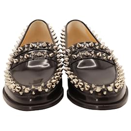 Christian Louboutin-Christian Louboutin Mattia Spike-Embellished Loafers in Black Leather-Black