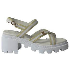 Gucci Interlocking GG Block Heel Sandals in White Leather White