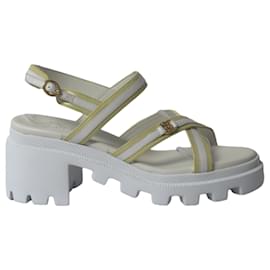 Gucci-Gucci Interlocking GG Sandaletten mit Blockabsatz aus weißem Leder-Weiß