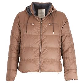 Brunello Cucinelli Jaqueta com capuz e zíper em nylon marrom Marrom