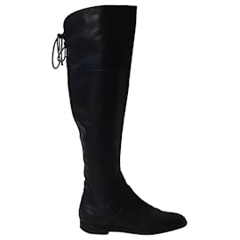 Sergio Rossi-Sergio Rossi Back Thigh Lace Knee High Boots in Black  Leather-Black