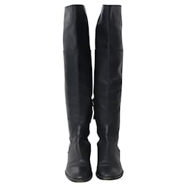 Sergio Rossi-Sergio Rossi Back Thigh Lace Knee High Boots in Black  Leather-Black