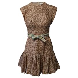 Zimmermann-Zimmermann Kirra Flounce Belted Mini Dress in Animal Print Linen-Other