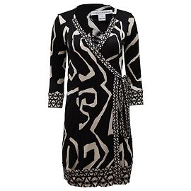 Diane von Furstenberg Vestido envelope estampado em seda preto e branco Preto