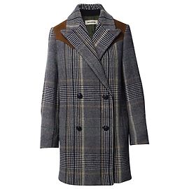 Zadig & Voltaire ZADIG&VOLTAIRE Motty Carreaux Suede-Yoke Houndstooth Coat in Black Wool Other