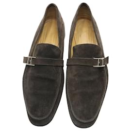 Hermès-Hermes Buckled Loafers in Brown Suede-Brown