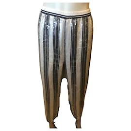 Twin Set-Twin Set striped sequinned trousers-Black,White