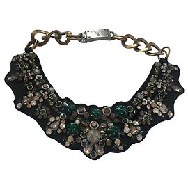 Collier Prada Black Green Crystal Bib Noir Argenté Vert
