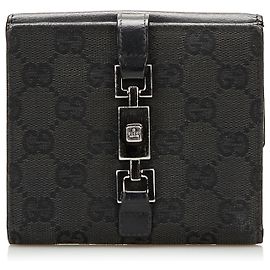 Gucci Cartera Jackie de lona negra con GG Negro