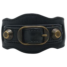 Pulseira clássica Balenciaga Ligne em couro de cordeiro preto Preto