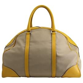 Prada-Prada Duffle Travel Bag em lona amarela e bege-Multicor