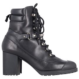 Valentino Garavani Combat Boots à Bride Cloutée en Cuir Noir Noir