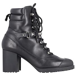 Valentino Garavani-Valentino Garavani Studded Strap Combat Boots in Black Leather-Black