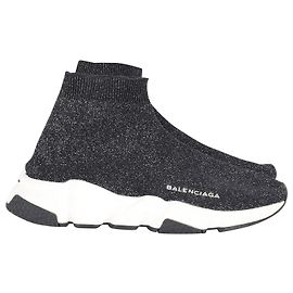 Balenciaga Glittered Speed Trainers in Black and Silver Polyester   Other Python print