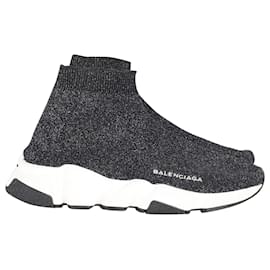 Balenciaga-Balenciaga Glittered Speed Trainers in Black and Silver Polyester  -Multiple colors