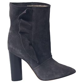 Iro Ruffle Trimmed Ankle Boots in Grey Suede Grey