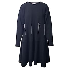 Alexander Mcqueen-Alexander McQueen Pintuck Zip-Kleid aus schwarzer Wolle-Schwarz