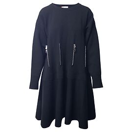 Alexander McQueen Pintuck Zip-Kleid aus schwarzer Wolle Schwarz