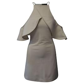 Autre Marque-David Koma Ruffled Cold-Shoulder Midi Dress in Cream Viscose-White,Cream