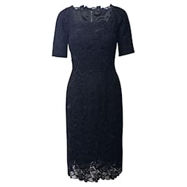 Dolce & Gabbana-Dolce & Gabbana Square Neck Lace Dress in Black Viscose-Black