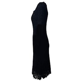 Dolce & Gabbana-Dolce & Gabbana Square Neck Lace Dress in Black Viscose-Black