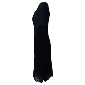 Dolce & Gabbana-Vestido Dolce & Gabbana de encaje con escote cuadrado en viscosa negra-Negro