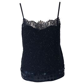Canotta Diane Von Furstenberg in pizzo luccicante in seta nera Nero