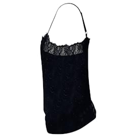 Diane Von Furstenberg-Diane Von Furstenberg Lace Shimmer Camisole in Black Silk-Black