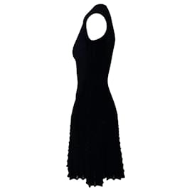 Alaïa-Alaïa Geripptes Skaterkleid Silhouette aus schwarzer Schurwolle-Schwarz