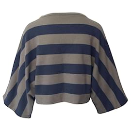 Brunello Cucinelli-Suéter de tricô listrado Brunello Cucinelli em lã caxemira cinza/azul-Azul
