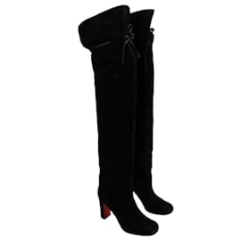 Christian Louboutin-Christian Louboutin Over-the-Knee Boots in Black Suede-Black