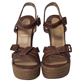 Christian Louboutin-Christian Louboutin Zero Problem Espadrille Wedges in Brown Leather-Brown