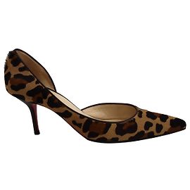 Christian Louboutin Escarpins Iriza Léopard Half D'Orsay en Cuir Marron Marron