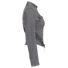 Dolce & Gabbana-Dolce and Gabbana Jaqueta jeans lavada com detalhe de cadarço em algodão preto-Preto