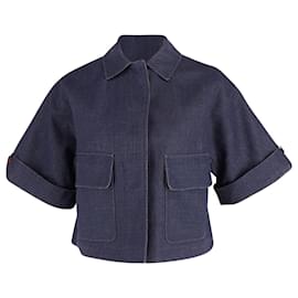 Burberry-Burberry Cropped Jacket in Blue Viscose-Blue
