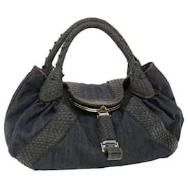 Fendi-FENDI Spy Bag Hand Bag Denim Blue Auth bs3218-Blue