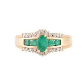 Autre Marque-Emerald Diamond Ring Yellow Gold-Gold hardware