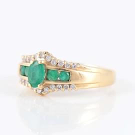 Autre Marque-Smaragd-Diamant-Ring Gelbgold-Gold hardware