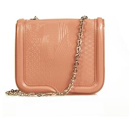 Alexander Mcqueen-Alexander McQueen Mini Heroine Chain Pink Emb. Leather Crossbody Shoulder Bag-Pink
