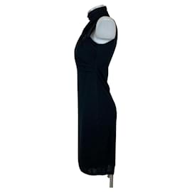 Autre Marque-sleeveless black rayon and wool blend dress Zip closure neckline-Black