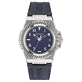Versace-Versace Greca Reaction Leather Watch-Silvery,Metallic