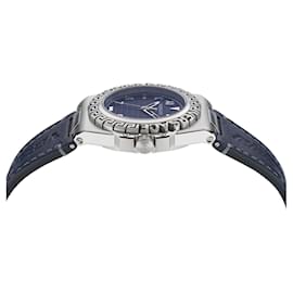 Versace-Versace Greca Reaction Leather Watch-Silvery,Metallic