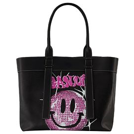Canvas Medium Tragetasche - Ganni - Phantom - Leder Schwarz