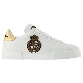 Dolce & Gabbana-Sneakers Portofino - Dolce & Gabbana - Bianco/Oro - Alligatore-Bianco