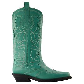 Ganni Botas vaqueras de caña media bordadas en cuero verde Verde