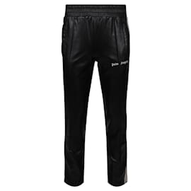 Palm Angels-Palm Angels Logo Faux-Leather Track Pants-Black