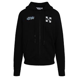 Off White Pull à capuche et fermeture éclair blanc cassé à imprimé logo Noir