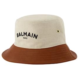 Balmain-Logo Hat - Balmain - Stone/Brown - Canva-Brown